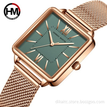 Hannah Martin HM-1082 Watches Women Japan Quartz Movement The New Design Green Dial Alloy Watchband Waterproof Temperament Gift